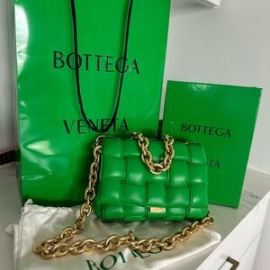 Bottega Veneta Green Crossbody Bag with Gold Chain